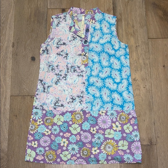 blue dress with bow on front Blue Lagoon Patchwork Dress main image 1